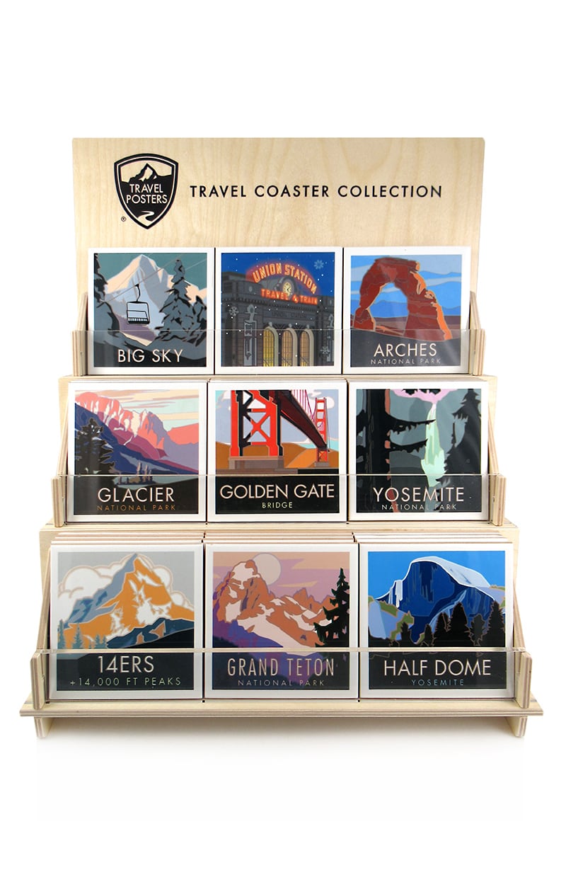 Travel Posters coaster display stand