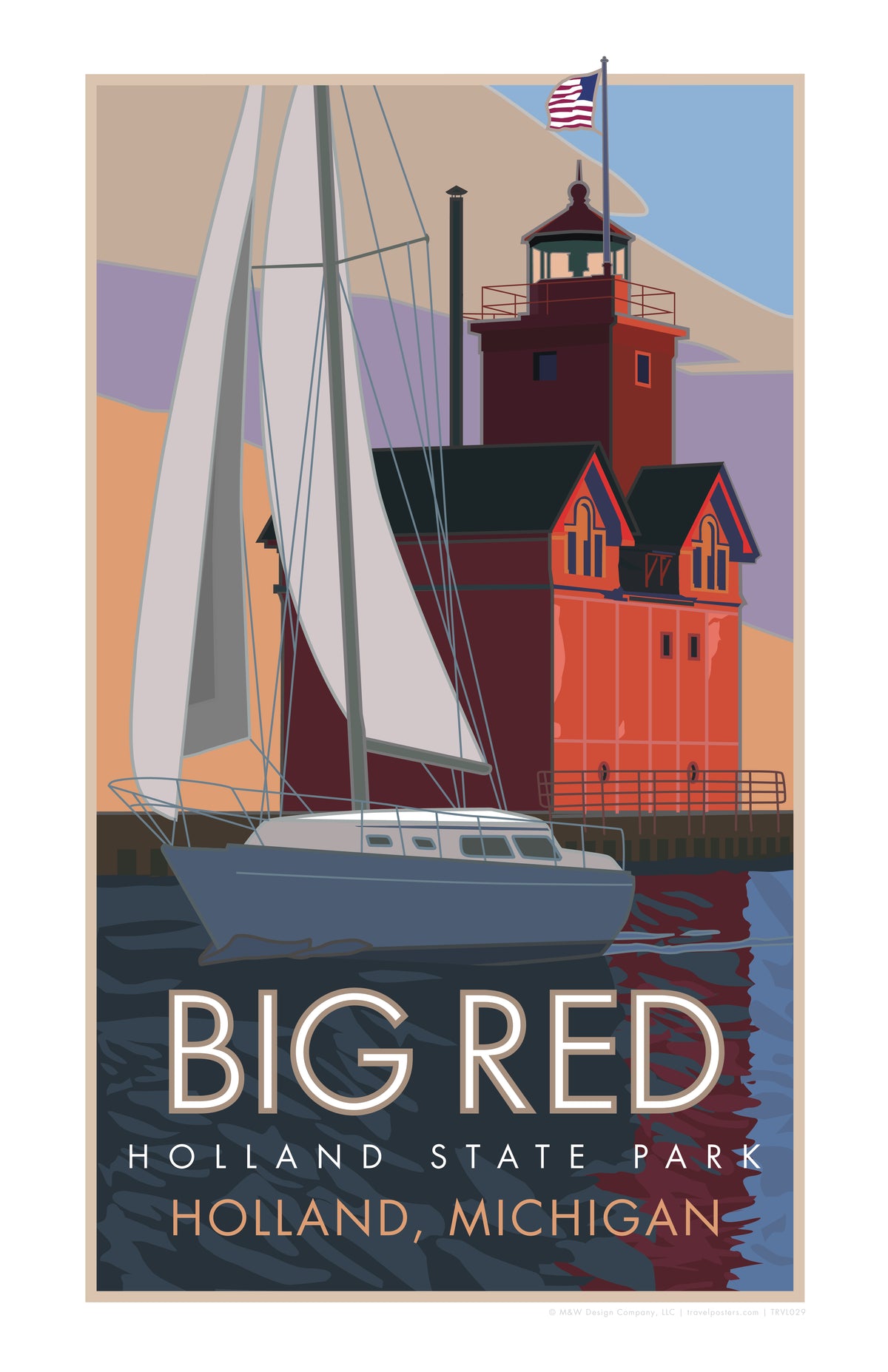 Big Red Holland State Park Michigan Travel Poster