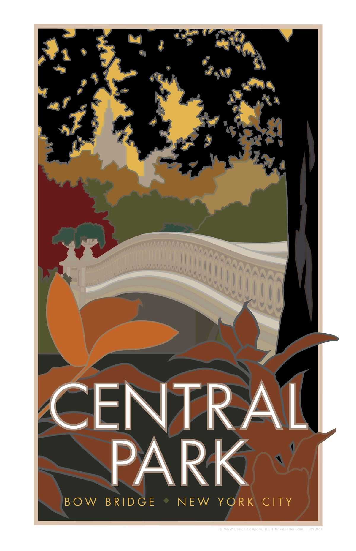 Central Park Bow Bridge New York City Travel Poster