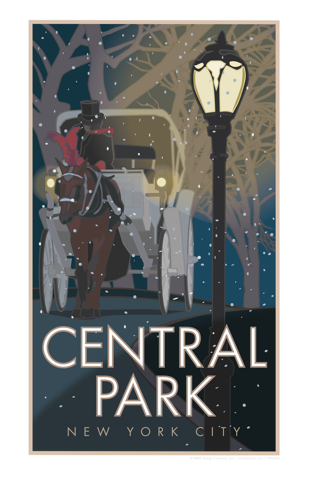 Central Park Winter Carriage New York City Travel Poster