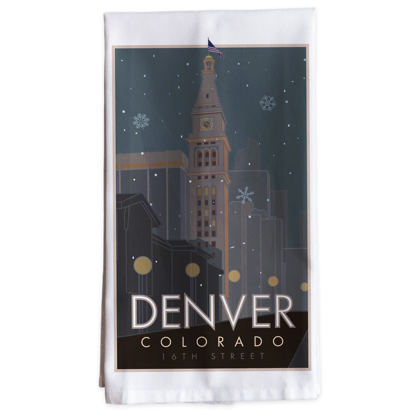 Denver 16th Street Mall Clocktower, Colorado -Tea Towel