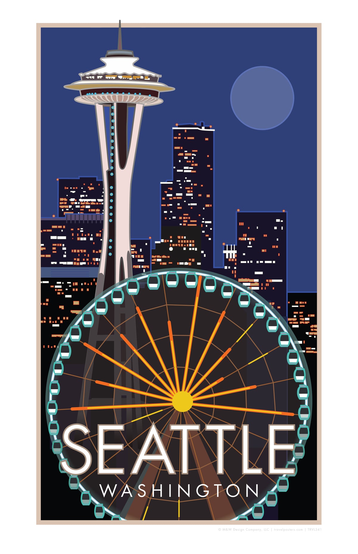 Great Wheel Space Needle Seattle Washington Travel Poster