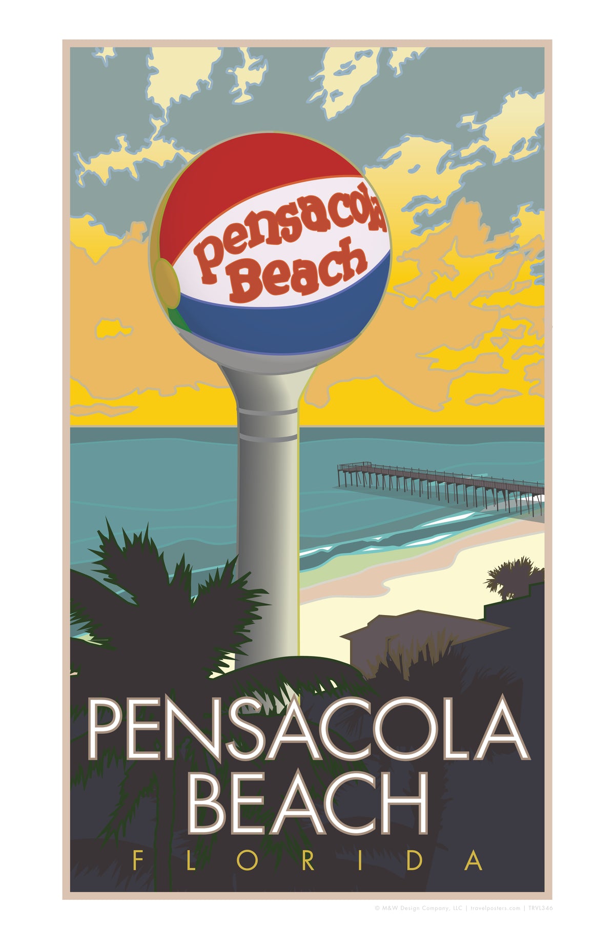Pensacola Beach Tower Florida Travel Poster