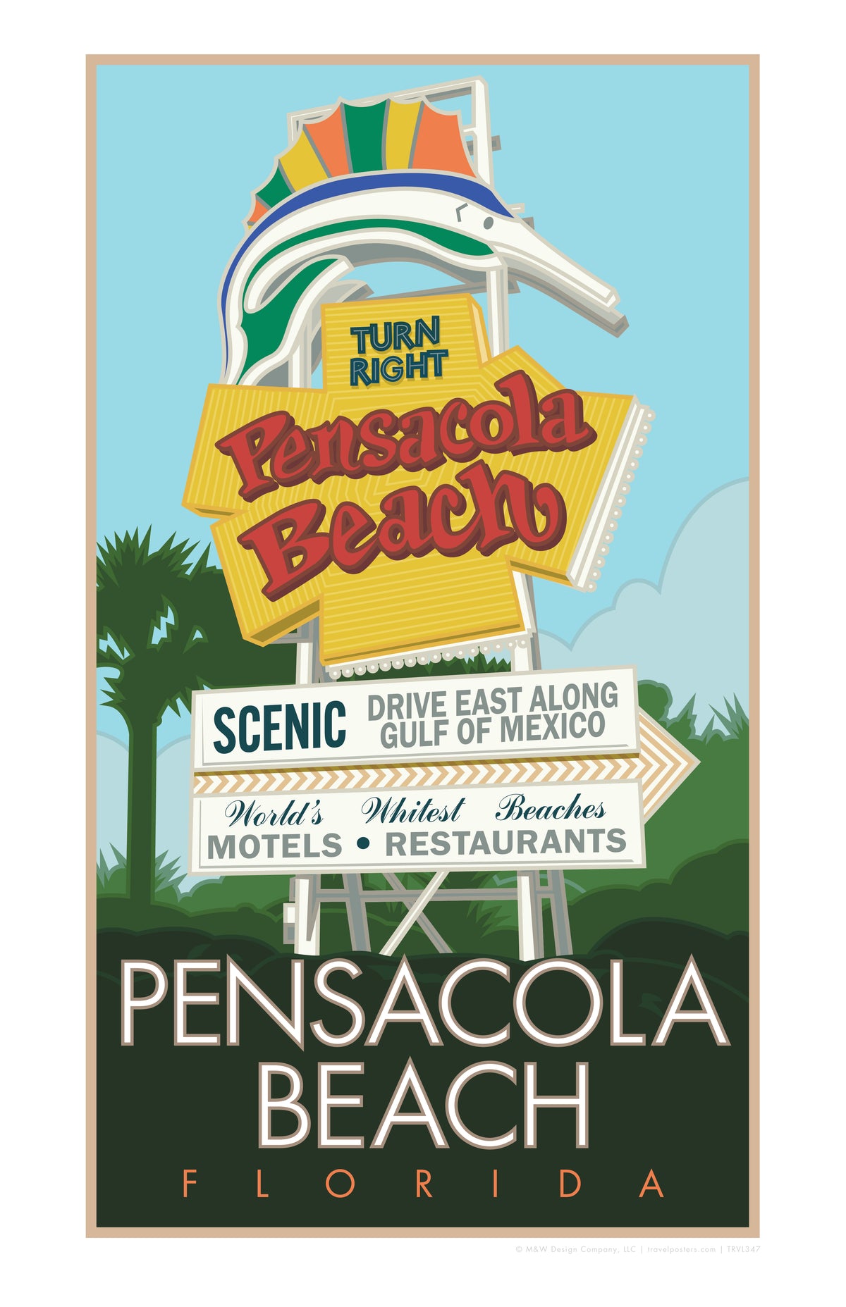 Pensacola Beach Sign Florida Travel Poster