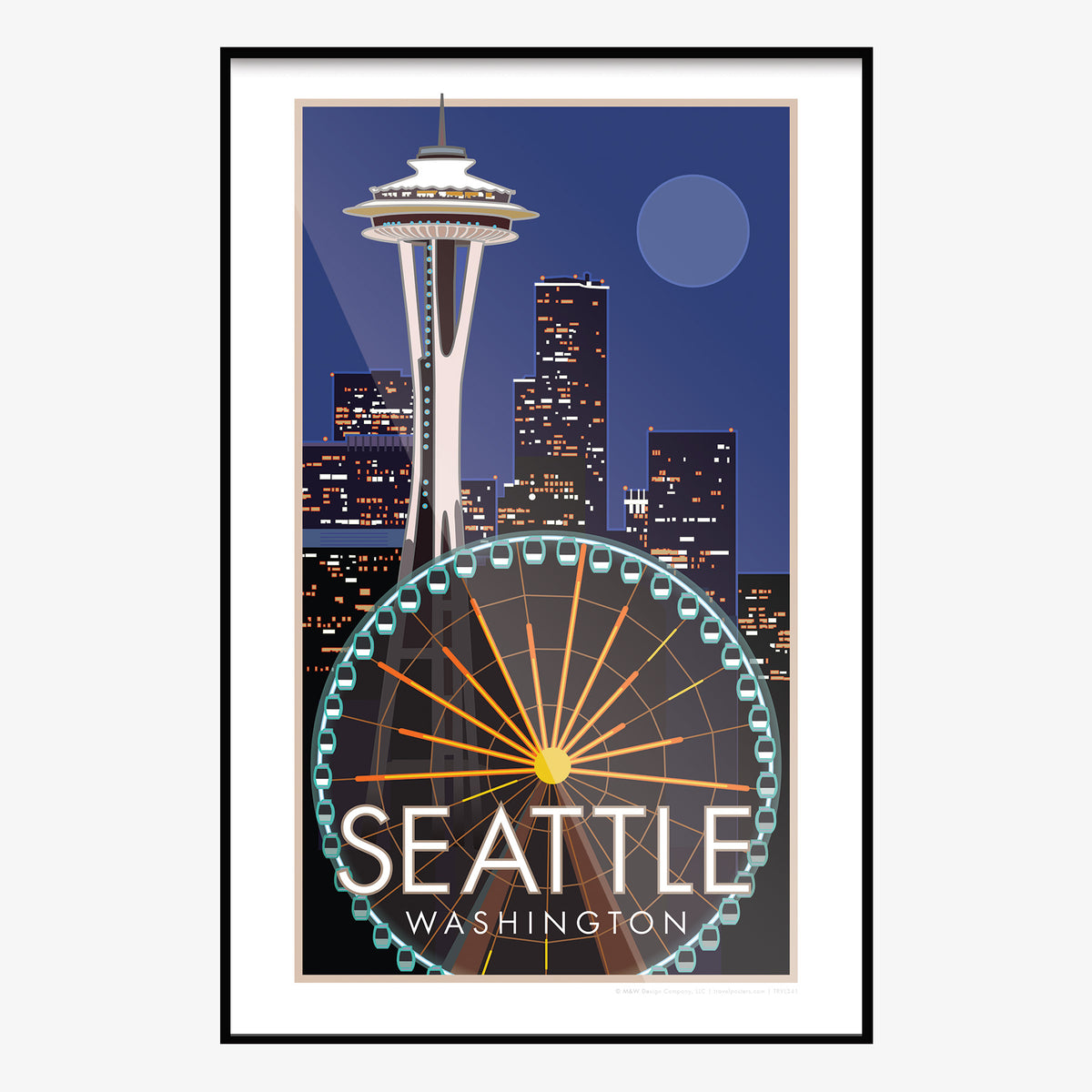 Great Wheel Space Needle Seattle Washington Travel Poster