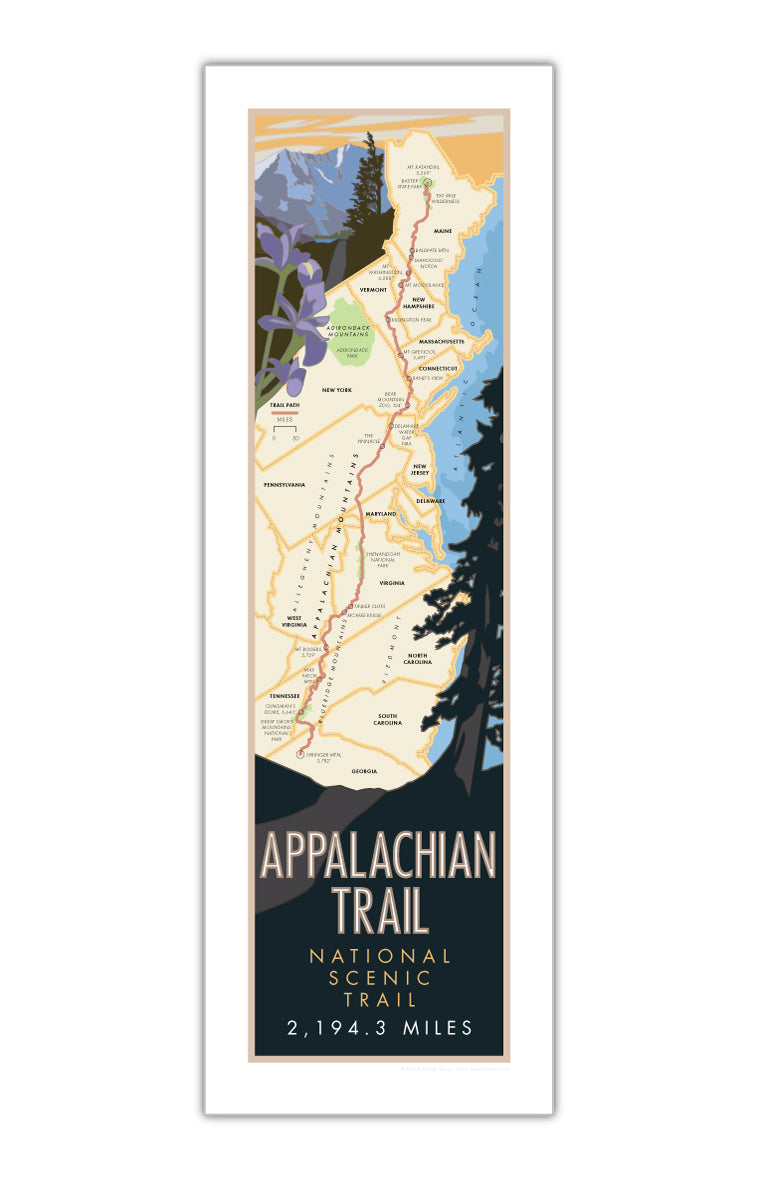 Appalachian Trail Map- 8" x 24" Poster