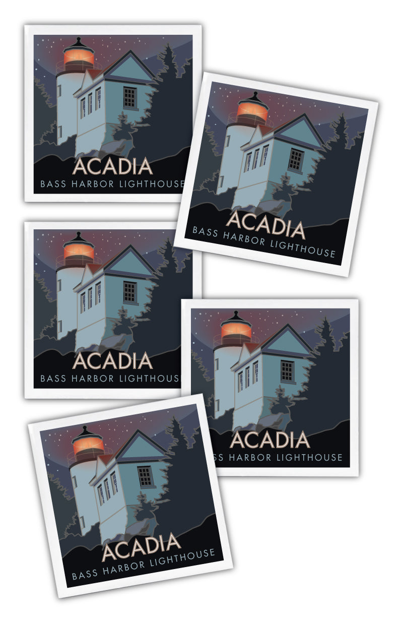 Acadia National Park, Bass Harbor Head Lighthouse, Maine - 4.25" x 4.25" Ceramic Coaster