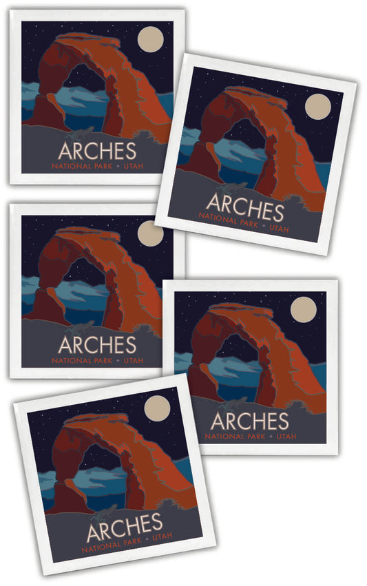 Arches National Park, Delicate Arch at Night, Utah - 4.25" x 4.25" Ceramic Coaster