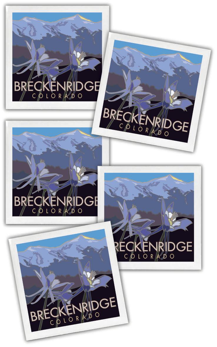 Breckenridge, Colorado - Columbines - 4.25" x 4.25" Ceramic Coaster