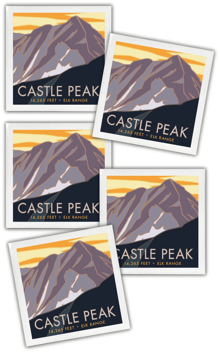 Castle Peak, Colorado - Colorado 14er - 4.25" x 4.25" Ceramic Coaster