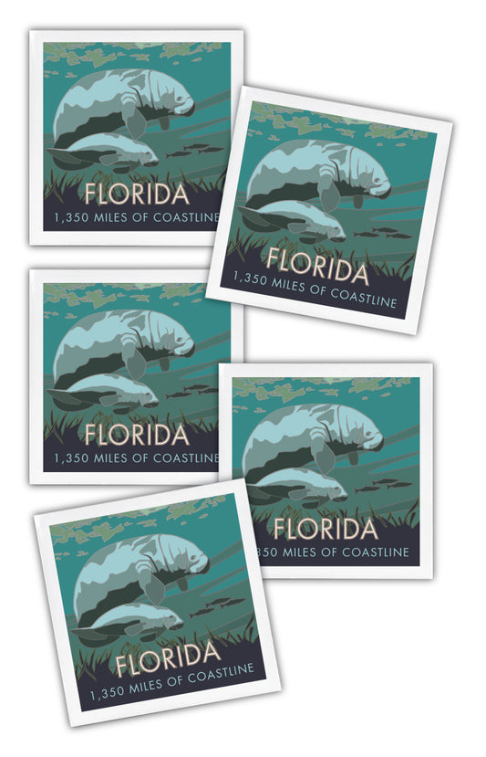 Florida (Manatee) - 4.25" x 4.25" Ceramic Coaster