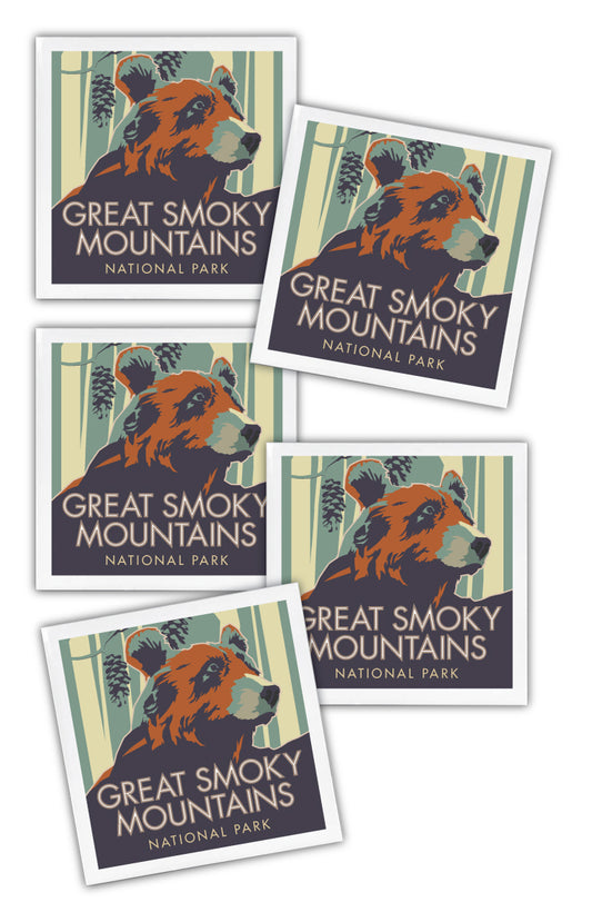 Great Smoky Mountains (Bear) - 4.25" x 4.25" Ceramic Coaster