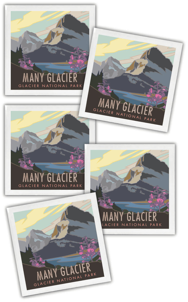 Many Glacier (Glacier National Park) Montana - 4.25" x 4.25" Ceramic Coaster