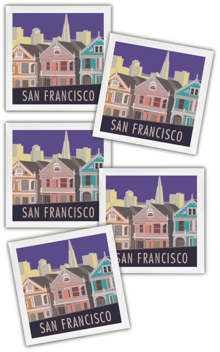 San Francisco (Painted Ladies), California - 4.25" x 4.25" Ceramic Coaster