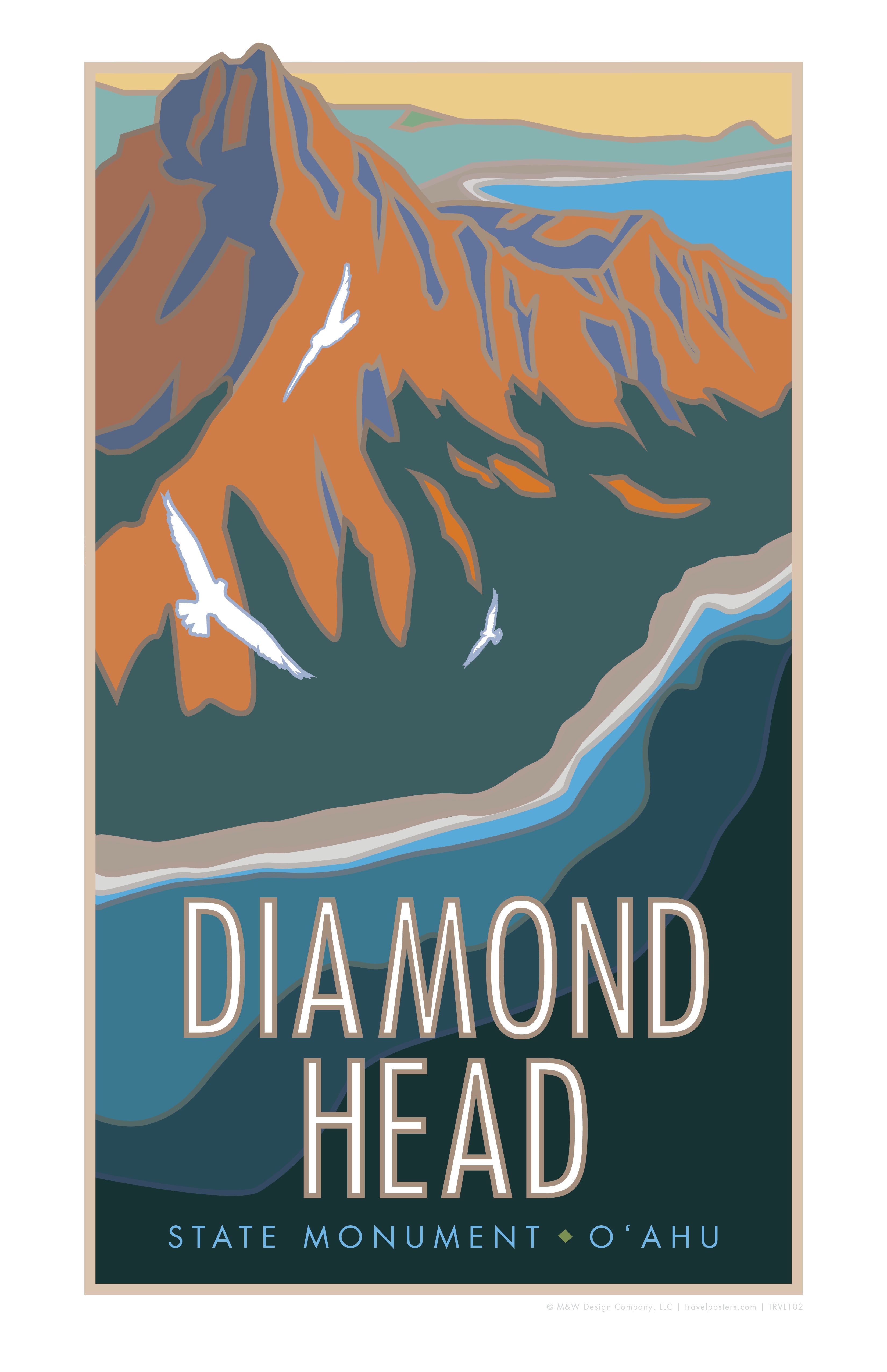 Vintage Hawaiian diamondhead ステンドグラスアート Diamond Head, Hawaii – LeRoy Neiman