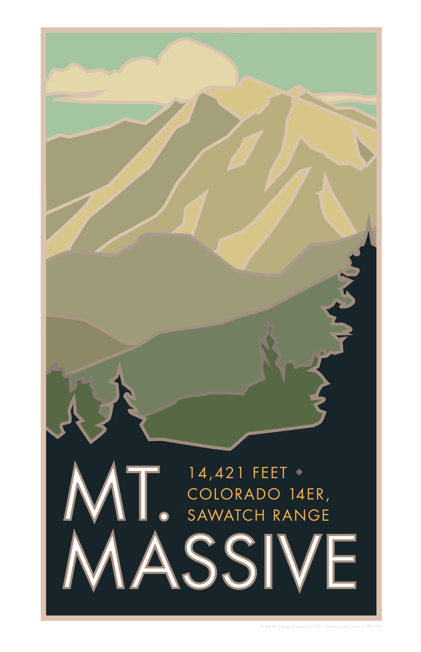 Mt. Massive Colorado 14er Travel Poster