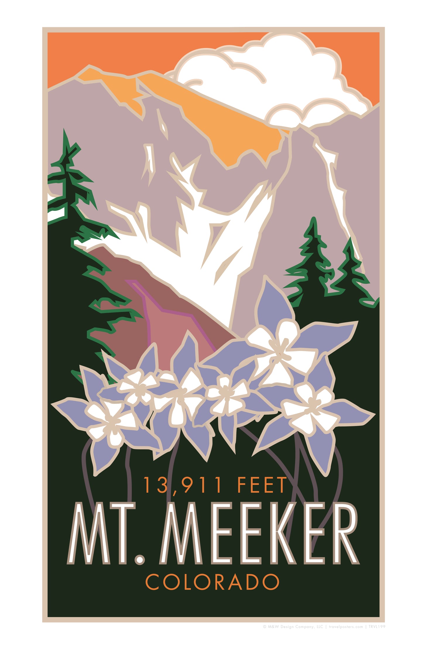 Mt. Meeker Columbines Colorado Travel Poster