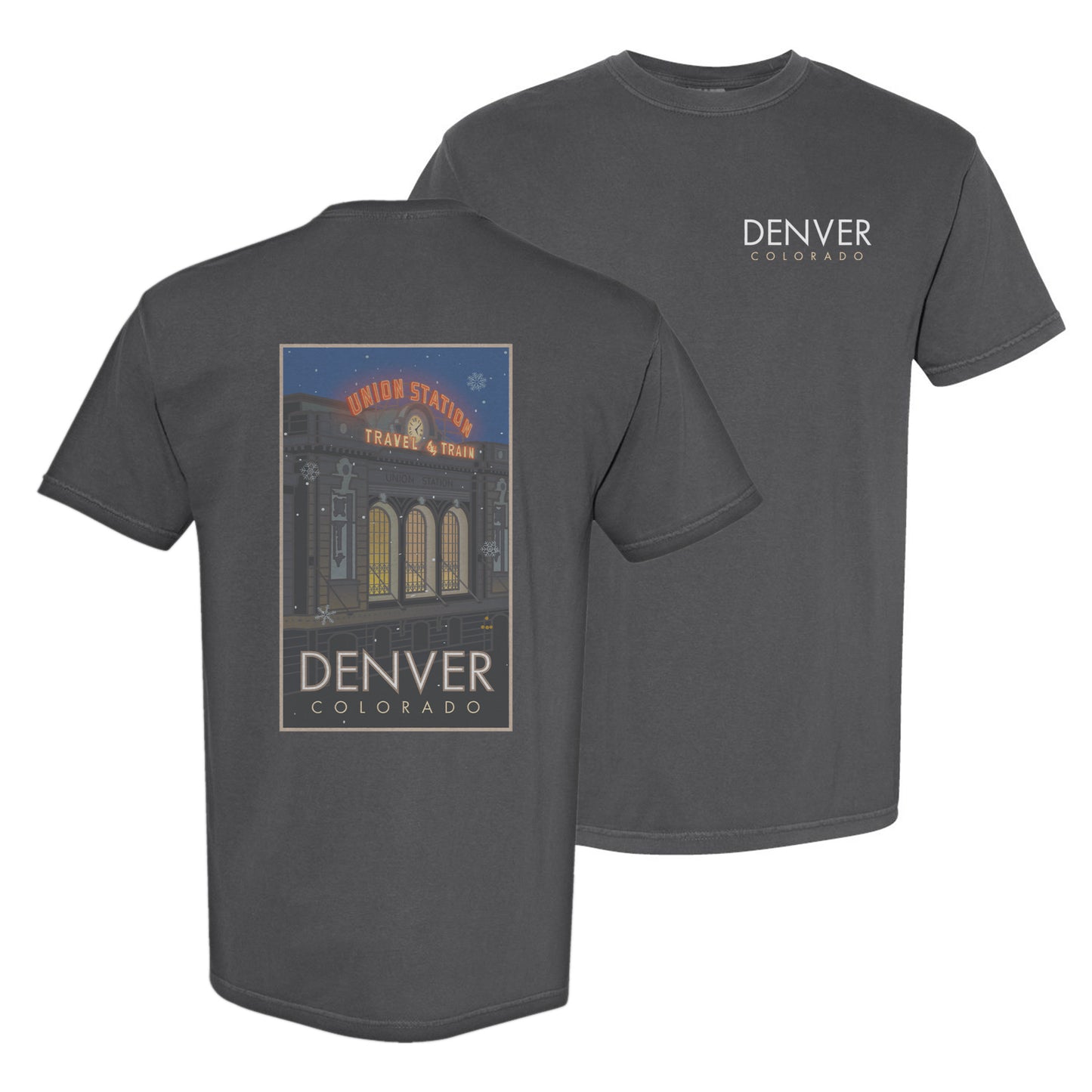 Union Station 1 (Snowflakes), Denver, Colorado - Comfort Colors Heavyweight T-Shirt