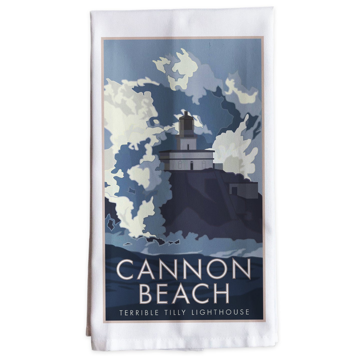 Cannon Beach Terrible Tilly Lighthouse - Tea Towel