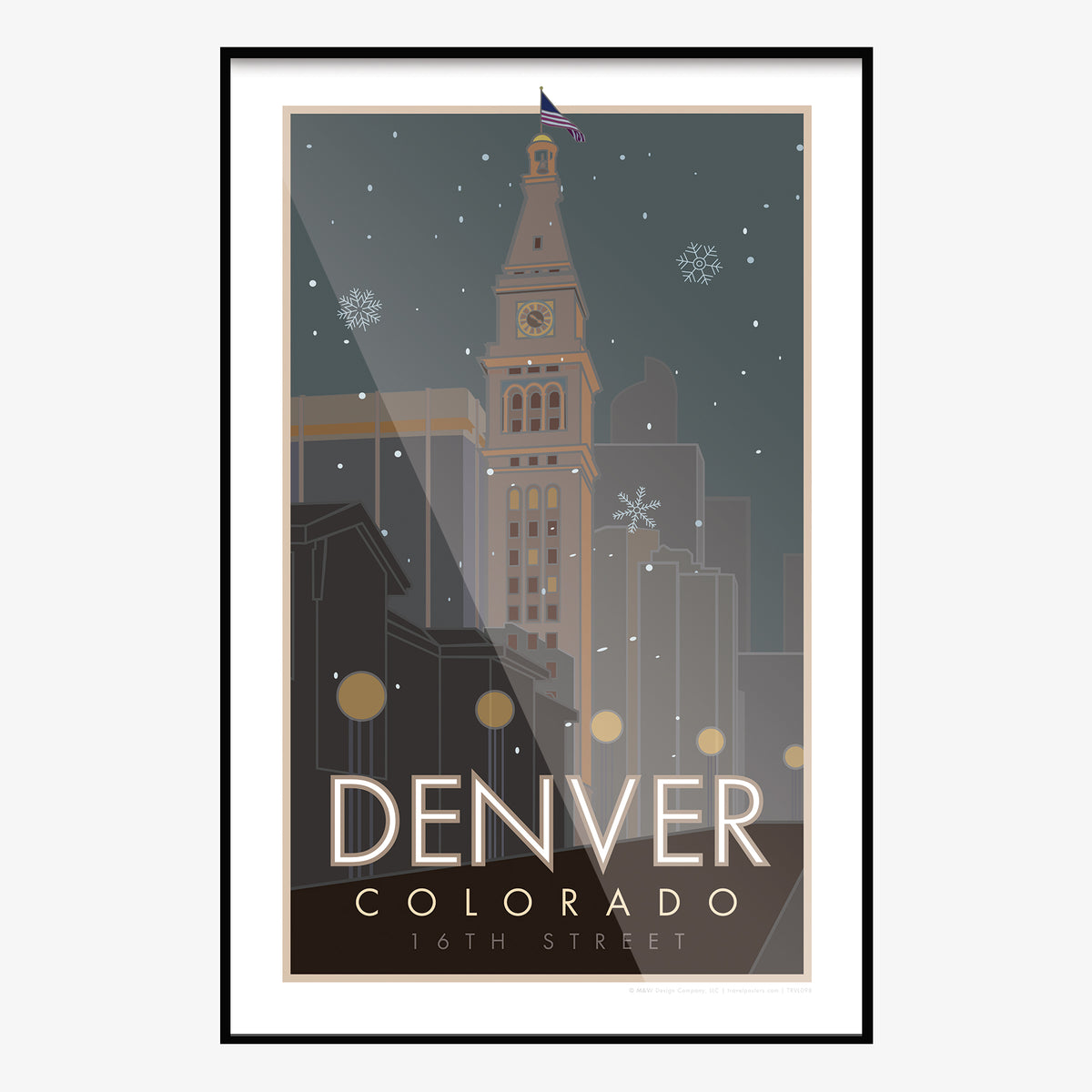 Denver 16th Street Mall Clocktower Colorado Travel Poster