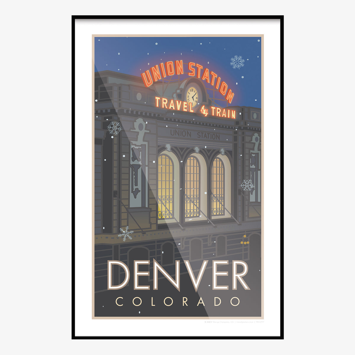 Union Station 1 Snowflakes Denver, Colorado Travel Poster