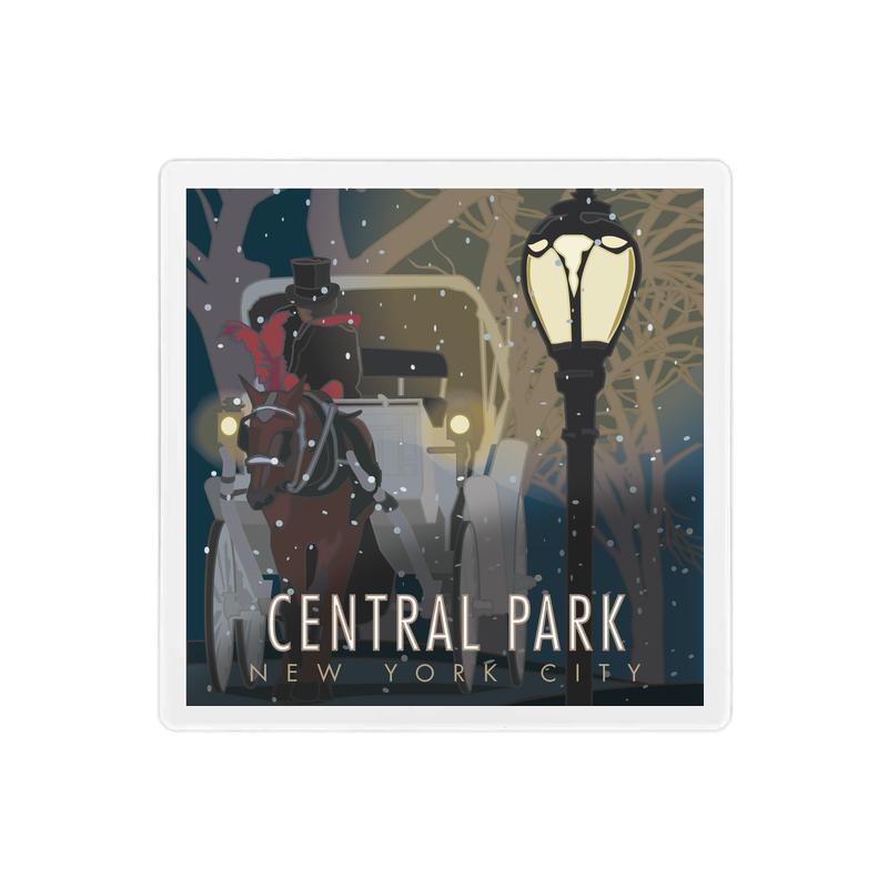 Central Park (Winter Carriage), New York City - 4" x 4" Sandstone Coaster