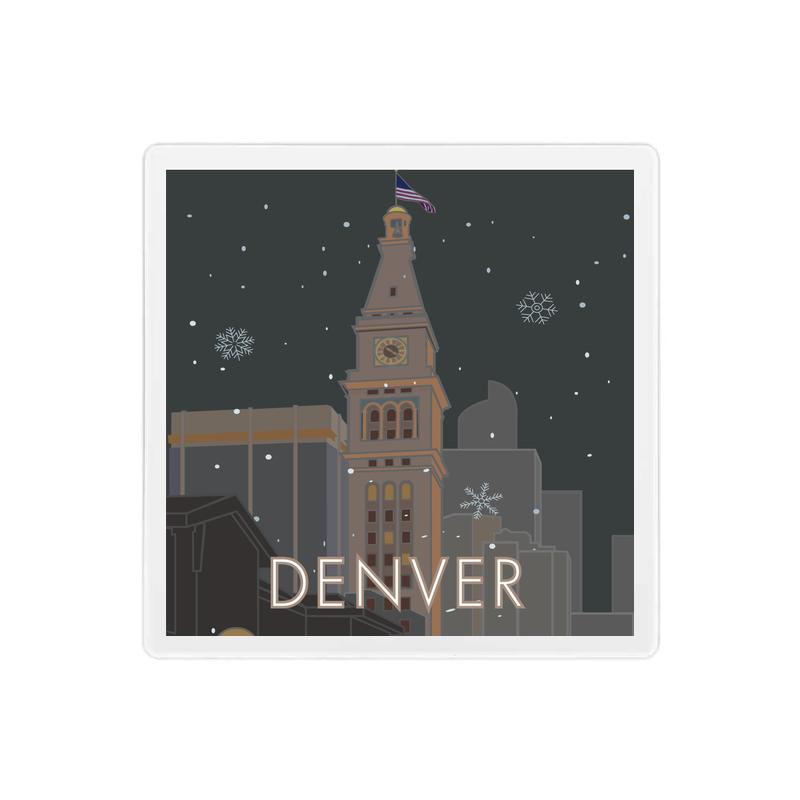 Denver 16th Street Mall Clocktower, Colorado - 4" x 4" Sandstone Coaster