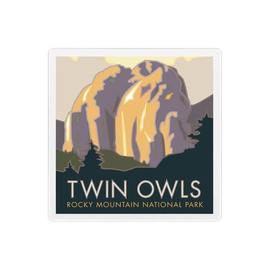 Twin Owls, Rocky Mountain National Park, Colorado - 4" x 4" Sandstone Coaster
