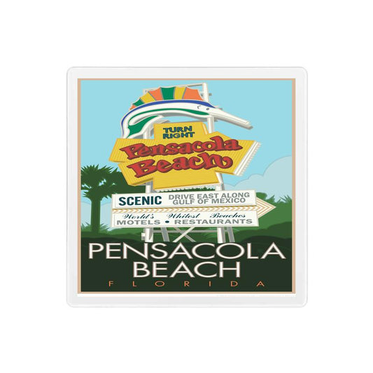 Pensacola Beach Sign Coaster - 4" x 4" Sandstone Coaster