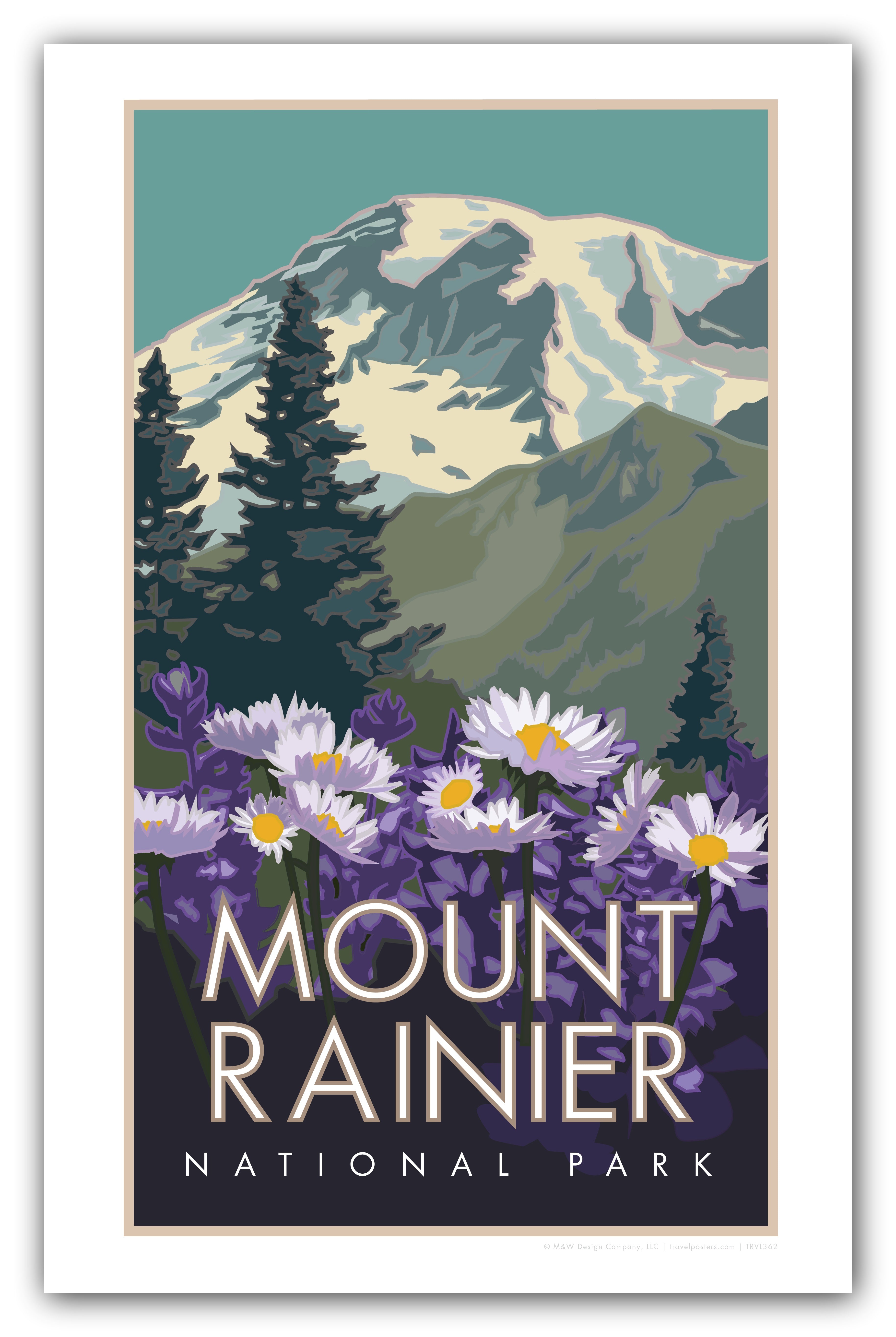 Mount Rainer Poster Rainier Mt Spring - Poster – Travel Posters
