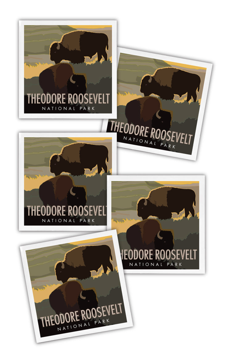 Theodore Roosevelt National Park (Bison) - 4.25" x 4.25" Ceramic Coaster